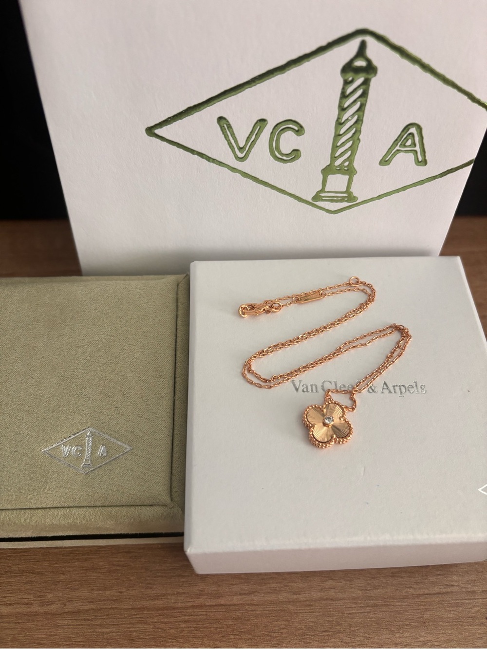 Van Cleef & is Arpels Rose Gold Alhambra Four-Leaf Clover Necklace